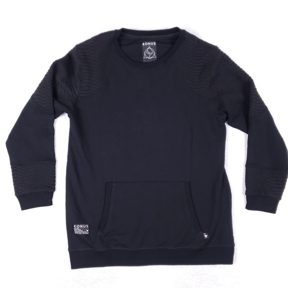 KONUS Crewneck Sweatshirt Mens Large Quilted Raglan Black Streetwear‎ Techwear